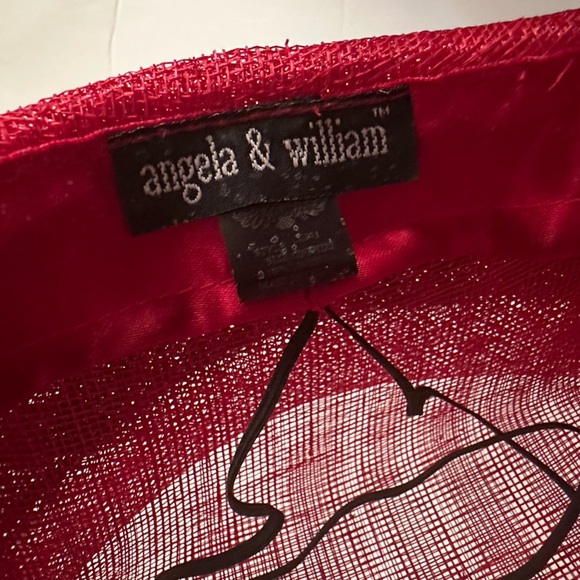 Angela & William Red Church Wedding Hat w Front Bow Feather main image 6